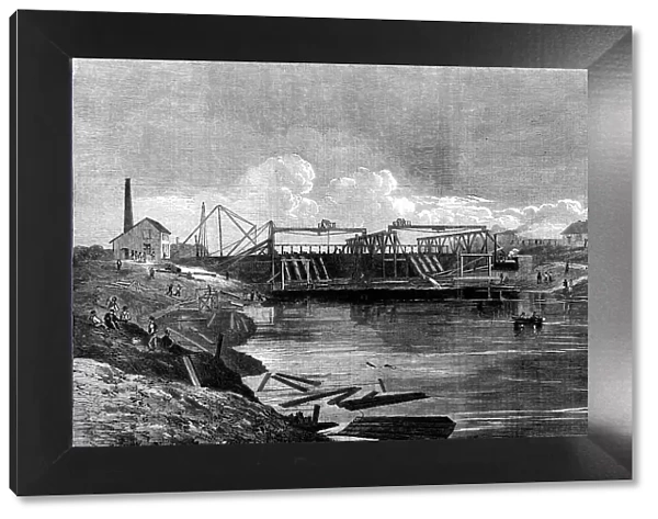 The Inundation in the Fens: the syphon dam of the middle-level drain, 1862. Creator: Unknown