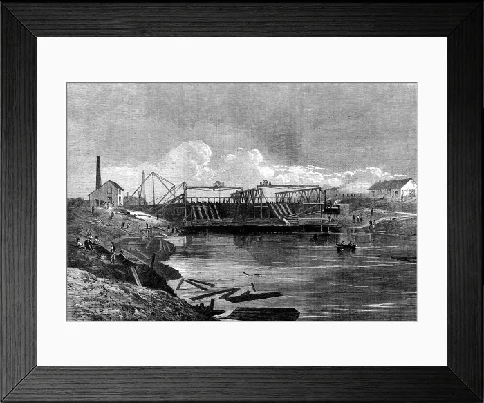 Framed Print : The Inundation in the Fens: the syphon dam of the middle-level drain, 1862. Creator: Unknown Framed Print : The Inundation in the Fens: the syphon dam of the middle-level drain, 1862. Creator: Unknown