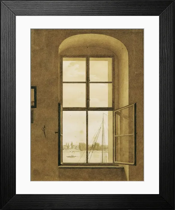 Framed Print : View from the artist's studio (right window), around 1805 / 1806. Creator: Caspar David Friedrich Framed Print : View from the artist's studio (right window), around 1805 / 1806. Creator: Caspar David Friedrich