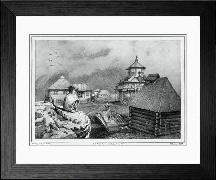 Framed Print : View taken in the Russian colony of Novo-Arkhangelsk (Sitkha island) (northwest... 19th century. Creators: Friedrich Heinrich Kittlitz, Godefroy Engelmann) Framed Print : View taken in the Russian colony of Novo-Arkhangelsk (Sitkha island) (northwest... 19th century. Creators: Friedrich Heinrich Kittlitz, Godefroy Engelmann)