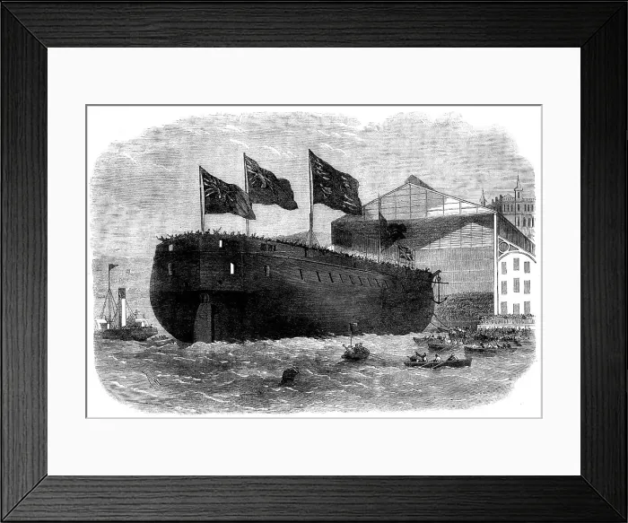 Framed Print : Launch of Her Majesty's armour-plated screw-frigate Caledonia, 31 guns, at Woolwich... 1862. Creator: Unknown Framed Print : Launch of Her Majesty's armour-plated screw-frigate Caledonia, 31 guns, at Woolwich... 1862. Creator: Unknown