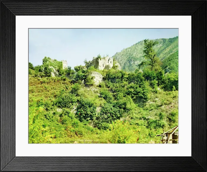 Framed Print : General view of the ruins of a castle near the Bzyb River, from the highway, between 1905 and 1915. Creator: Sergey Mikhaylovich Prokudin-Gorsky Framed Print : General view of the ruins of a castle near the Bzyb River, from the highway, between 1905 and 1915. Creator: Sergey Mikhaylovich Prokudin-Gorsky