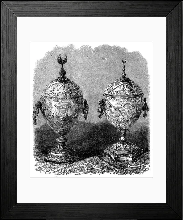 Framed Print : The International Exhibition: cups made of ostrich eggs, in the Algerian Court, 1862. Creator: Unknown Framed Print : The International Exhibition: cups made of ostrich eggs, in the Algerian Court, 1862. Creator: Unknown