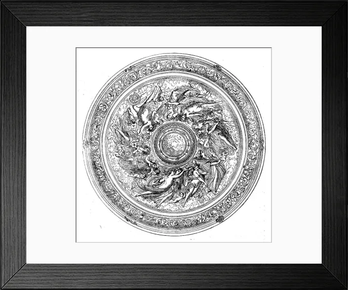 Framed Print : Top of Elkington's silver repoussé table, in the International Exhibition, 1862. Creator: Unknown Framed Print : Top of Elkington's silver repoussé table, in the International Exhibition, 1862. Creator: Unknown