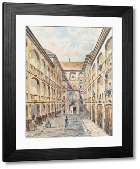 Framed Print : The first courtyard of the Salzgries barracks in Vienna, 1880. Creator: Emil Hutter Framed Print : The first courtyard of the Salzgries barracks in Vienna, 1880. Creator: Emil Hutter