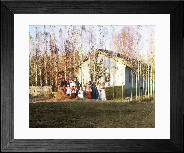Framed Print : Migrant farmstead in the settlement of Nadezhdinsk with a group of peasants... between 1905-1915. Creator: Sergey Mikhaylovich Prokudin-Gorsky Framed Print : Migrant farmstead in the settlement of Nadezhdinsk with a group of peasants... between 1905-1915. Creator: Sergey Mikhaylovich Prokudin-Gorsky