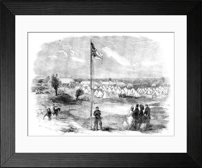Framed Print : General view of the volunteer camp on Ascot Heath, 1862. Creator: Unknown Framed Print : General view of the volunteer camp on Ascot Heath, 1862. Creator: Unknown