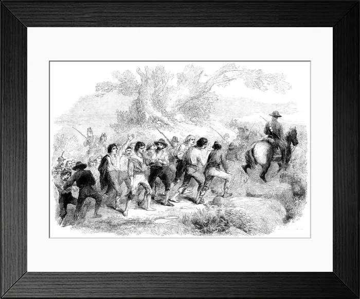 Framed Print : Garibaldian prisoners on their way….to the forts of Genoa - from a sketch by M. Beaucé, 1862. Creator: Unknown Framed Print : Garibaldian prisoners on their way….to the forts of Genoa - from a sketch by M. Beaucé, 1862. Creator: Unknown