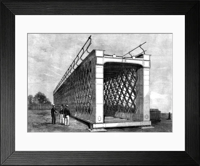 Framed Print : Span of a large iron lattice-bridge to cross the River Jumna, near Delhi, 1862. Creator: Unknown