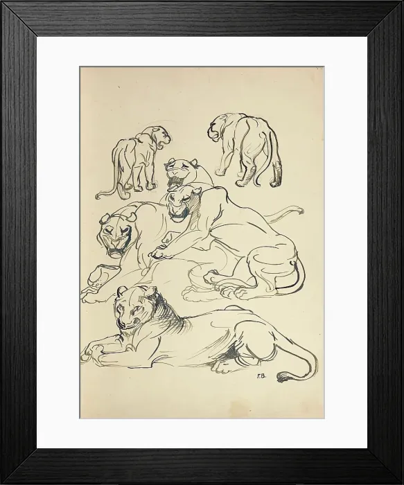 Framed Print : Six cougars, 1914. Creator: Franz Barwig the Elder Framed Print : Six cougars, 1914. Creator: Franz Barwig the Elder