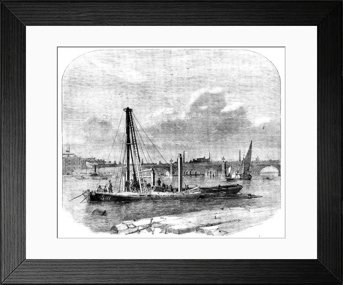 Framed Print : Commencement of the Thames Embankment: driving the first pile... 1862. Creator: Unknown Framed Print : Commencement of the Thames Embankment: driving the first pile... 1862. Creator: Unknown