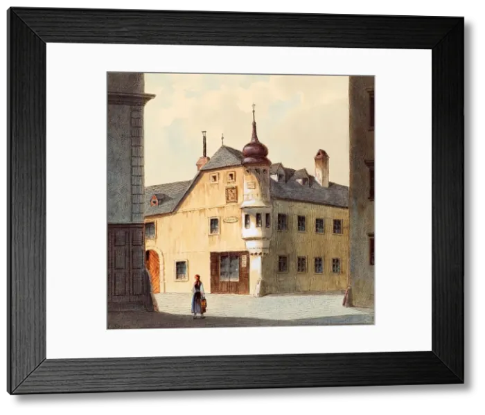Framed Print : The old house at the new building in Vienna, undated. Creator: Franz Sager Framed Print : The old house at the new building in Vienna, undated. Creator: Franz Sager