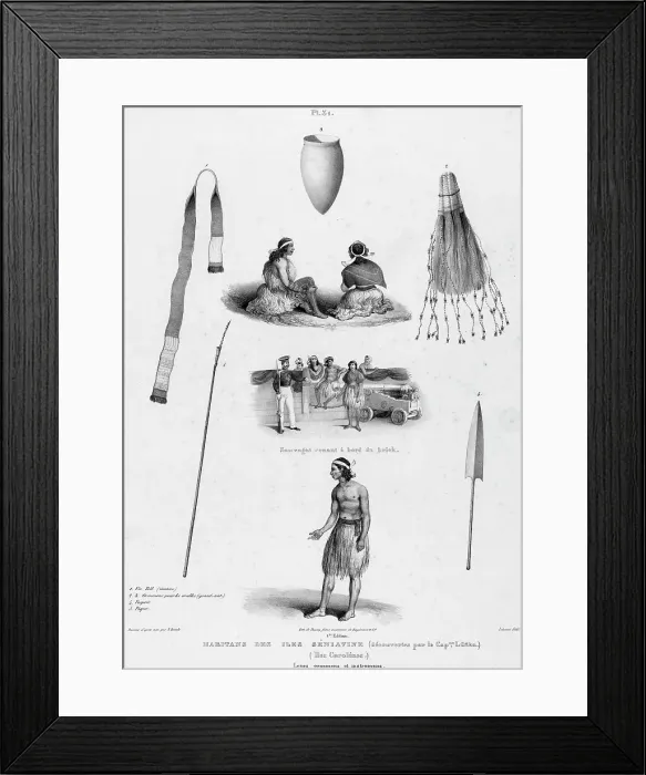 Framed Print : Inhabitants of the Seniavine Islands (discovered by Capt Lutka) (Caroline Islands)... 19th century. Creators: Alexander Postels, Godefroy Engelmann Framed Print : Inhabitants of the Seniavine Islands (discovered by Capt Lutka) (Caroline Islands)... 19th century. Creators: Alexander Postels, Godefroy Engelmann