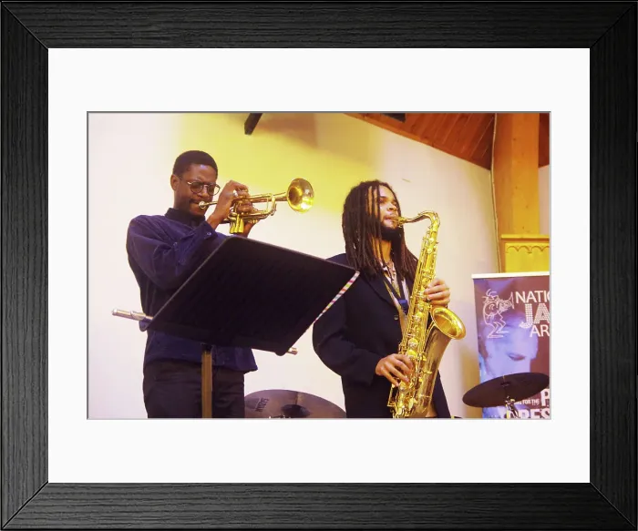 Framed Print : Mark Kavuma and David Kayode, Gary Crosby Sextet, National Jazz Archive, Loughton, Essex, Oct 2023. Creator: Brian O'Connor Framed Print : Mark Kavuma and David Kayode, Gary Crosby Sextet, National Jazz Archive, Loughton, Essex, Oct 2023. Creator: Brian O'Connor