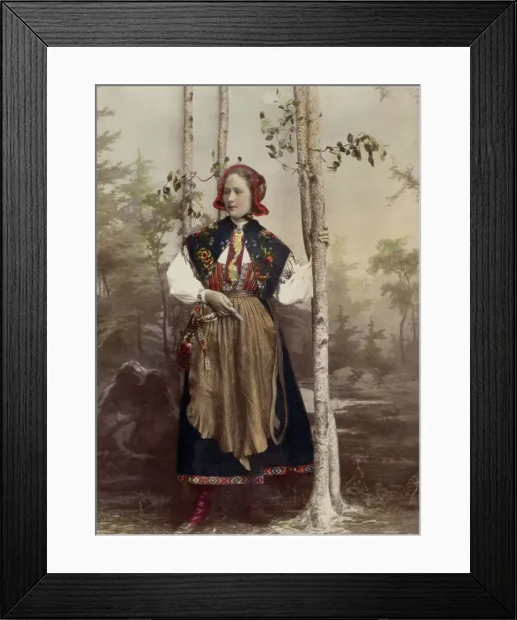 Framed Print : Woman in full figure dressed in costume from Floda parish, Dalarna, 1890-1920. Creator: Helene Edlund Framed Print : Woman in full figure dressed in costume from Floda parish, Dalarna, 1890-1920. Creator: Helene Edlund