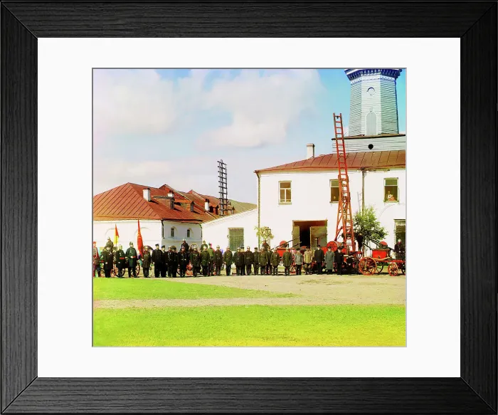 Framed Print : Fire squad in the city of Vytegra [Russian Empire], 1909. Creator: Sergey Mikhaylovich Prokudin-Gorsky