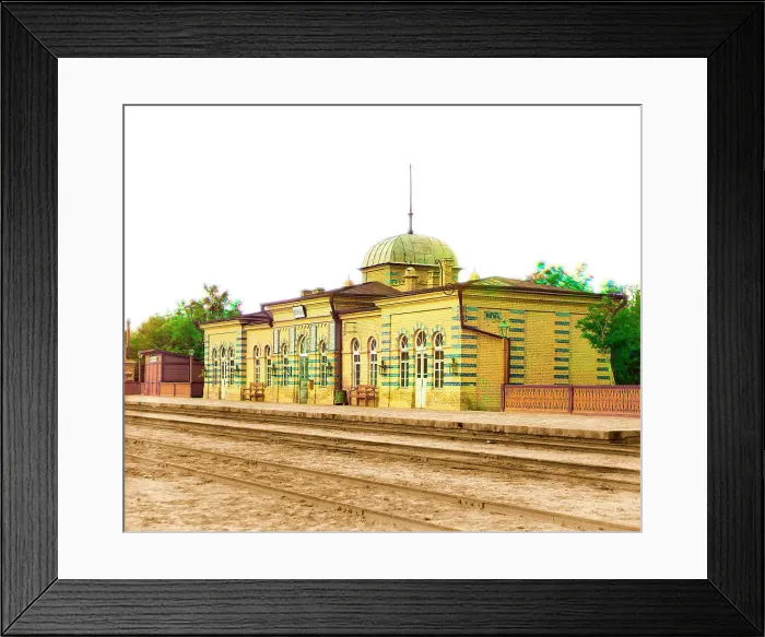 Framed Print : Village of Farab, Turkmenistan; Railroad station and tracks, between 1905 and 1915. Creator: Sergey Mikhaylovich Prokudin-Gorsky Framed Print : Village of Farab, Turkmenistan; Railroad station and tracks, between 1905 and 1915. Creator: Sergey Mikhaylovich Prokudin-Gorsky