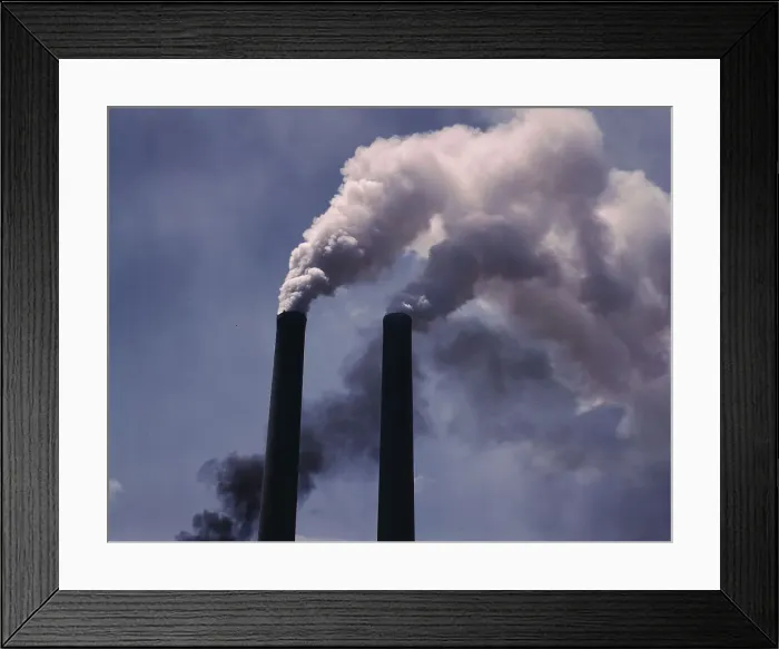 Framed Print : Smoke stacks, 1942. Creator: Alfred T Palmer Framed Print : Smoke stacks, 1942. Creator: Alfred T Palmer