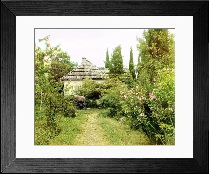 Framed Print : In the monastery's garden, Novyi Afon, between 1905 and 1915. Creator: Sergey Mikhaylovich Prokudin-Gorsky Framed Print : In the monastery's garden, Novyi Afon, between 1905 and 1915. Creator: Sergey Mikhaylovich Prokudin-Gorsky