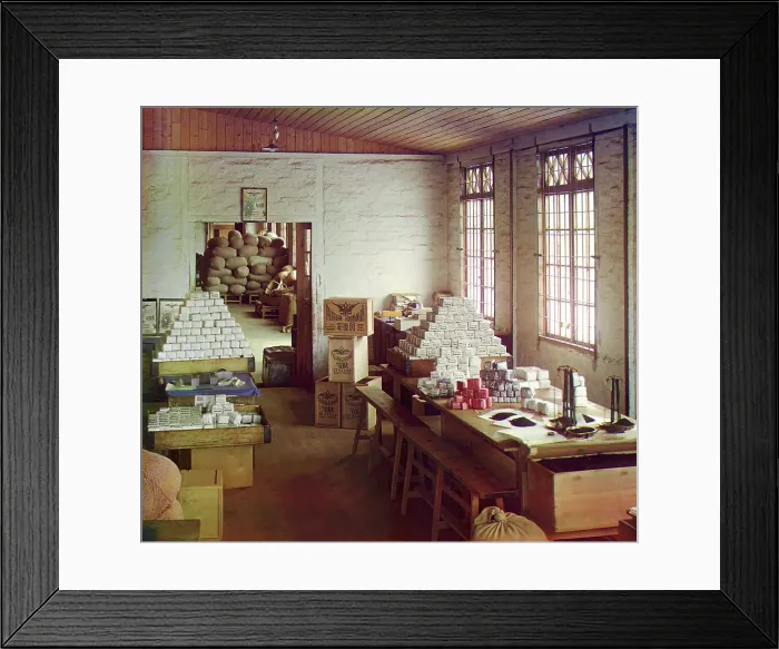 Framed Print : Weighing section [Chakva tea factory], between 1905 and 1915. Creator: Sergey Mikhaylovich Prokudin-Gorsky