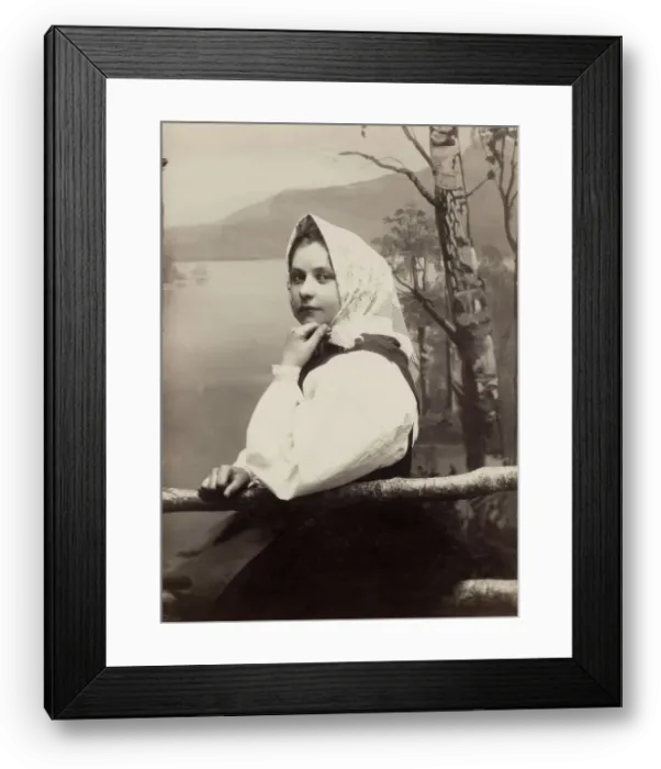 Framed Print : Photograph of a young girl in a white blouse and white headscarf, 1880-1890. Creator: Helene Edlund Framed Print : Photograph of a young girl in a white blouse and white headscarf, 1880-1890. Creator: Helene Edlund
