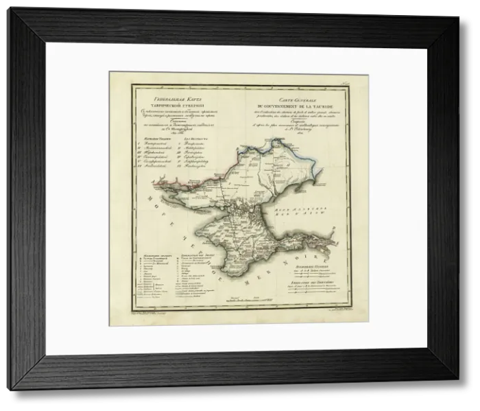 Framed Print : General Map of Taurida Province: Showing Postal and Major Roads, Stations and.. 1822. Creators: Vasilii Petrovich Piadyshev, Military Topographical Depot