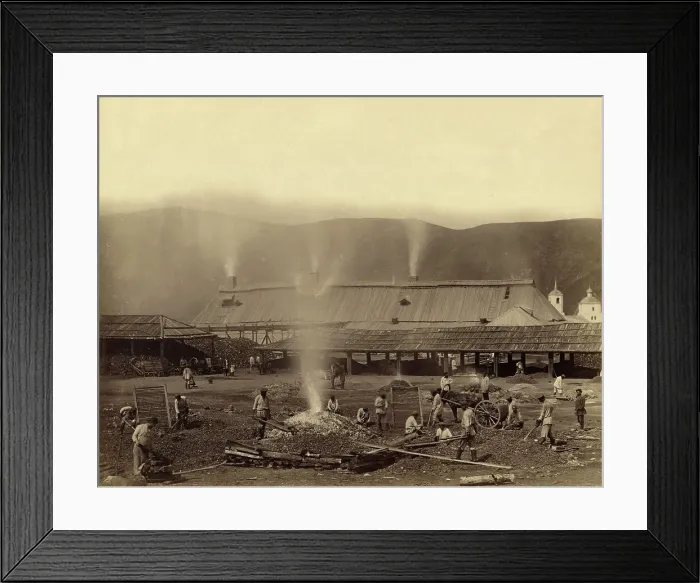 Framed Print : Hard Labor Convicts Roasting Ore in the Yard of the Kutomara Plant, 1891. Creator: Aleksei Kuznetsov Framed Print : Hard Labor Convicts Roasting Ore in the Yard of the Kutomara Plant, 1891. Creator: Aleksei Kuznetsov