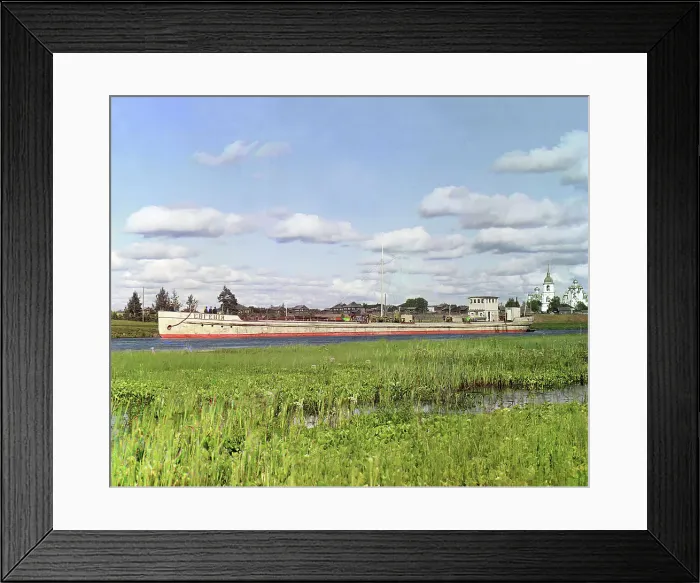 Framed Print : Tank barge of the Nobel brothers [Russian Empire], 1909. Creator: Sergey Mikhaylovich Prokudin-Gorsky