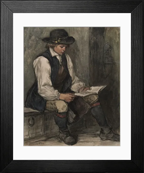 Framed Print : Boy sits and reads in a book, 1860-1890. Creator: Carl Gustaf Hellqvist Framed Print : Boy sits and reads in a book, 1860-1890. Creator: Carl Gustaf Hellqvist