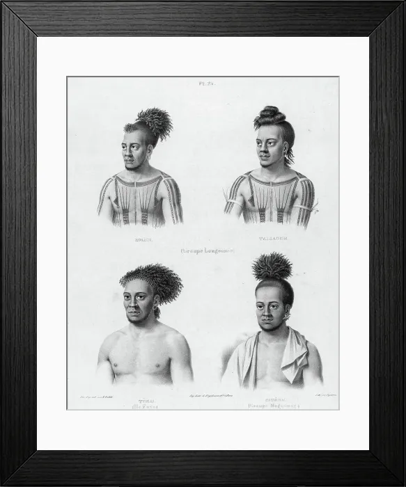 Framed Print : Inhabitants of the lower Caroline Islands, 19th century. Creators: Alexander Postels, Godefroy Engelmann
