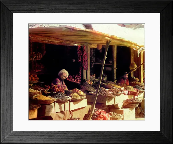 Framed Print : Fruit stand, Samarkand, between 1905 and 1915. Creator: Sergey Mikhaylovich Prokudin-Gorsky Framed Print : Fruit stand, Samarkand, between 1905 and 1915. Creator: Sergey Mikhaylovich Prokudin-Gorsky