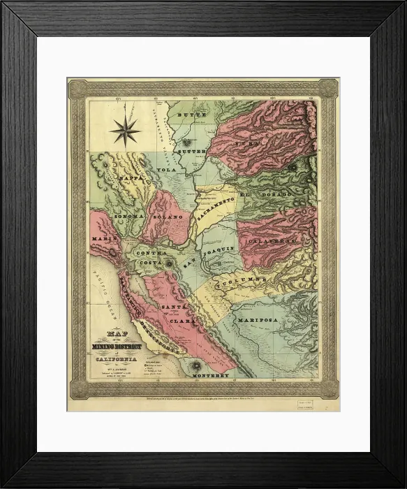 Framed Print : Map of the mining district of California, 1851. Creator: William A. Jackson Framed Print : Map of the mining district of California, 1851. Creator: William A. Jackson