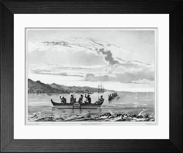 Framed Print : View of the Port of La Coquille In Kosrae Island, Caroline Islands, 19th century. Creators: Alexander Postels, Godefroy Engelmann, Emile-Charles Wattier Framed Print : View of the Port of La Coquille In Kosrae Island, Caroline Islands, 19th century. Creators: Alexander Postels, Godefroy Engelmann, Emile-Charles Wattier