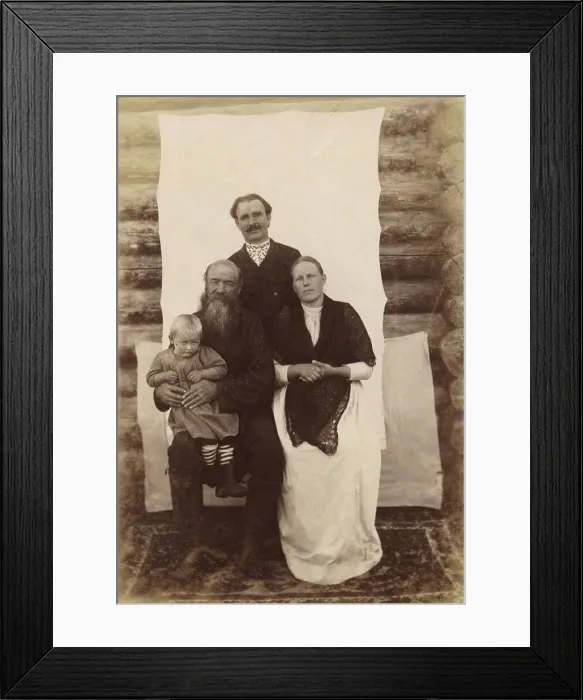 Framed Print : Russian Traders in Uriankhai Territory. The Cossack S. F. Skobeev with Family (Son and Wife), 1897. Creator: Unknown Framed Print : Russian Traders in Uriankhai Territory. The Cossack S. F. Skobeev with Family (Son and Wife), 1897. Creator: Unknown
