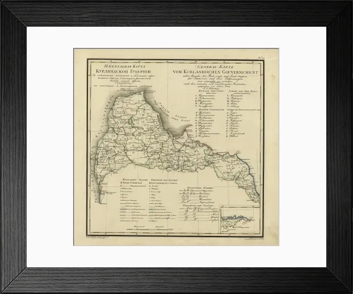 Framed Print : General Map of Courland Province: Showing Postal and Major Roads, Stations and the... 1820. Creators: Vasilii Petrovich Piadyshev, Iwanoff Framed Print : General Map of Courland Province: Showing Postal and Major Roads, Stations and the... 1820. Creators: Vasilii Petrovich Piadyshev, Iwanoff