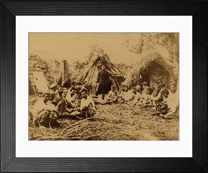 Framed Print : Exiled Convicts Having Lunch near Their Huts during Work in the Taiga, 1880-1899. Creator: Innokenty Ignatievich Pavlovsky Framed Print : Exiled Convicts Having Lunch near Their Huts during Work in the Taiga, 1880-1899. Creator: Innokenty Ignatievich Pavlovsky