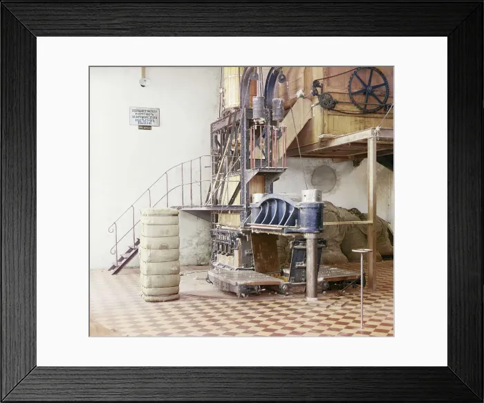 Framed Print : Cotton textile mill interior, probably in Tashkent, between 1905 and 1915. Creator: Sergey Mikhaylovich Prokudin-Gorsky