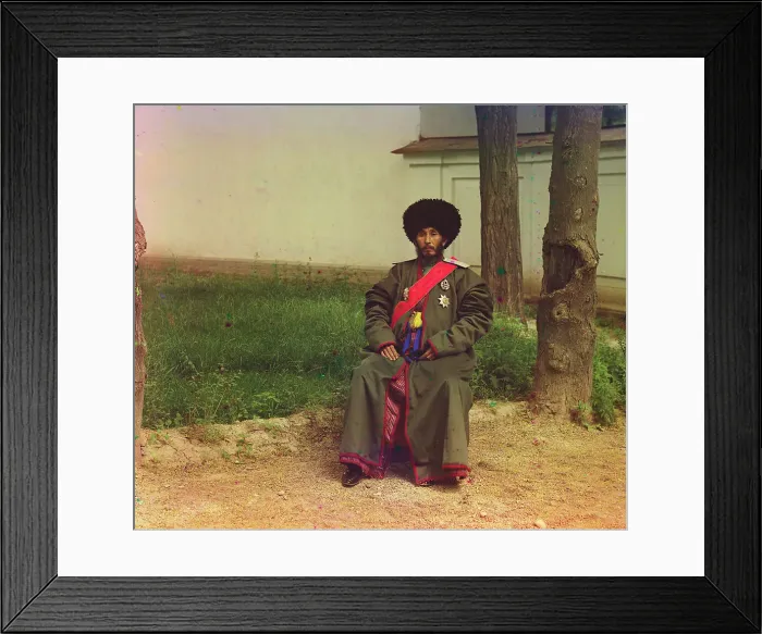 Framed Print : Isfandiyar, Khan of the Russian protectorate of Khorezm (Khiva), full-length... between 1910-1915. Creator: Sergey Mikhaylovich Prokudin-Gorsky Framed Print : Isfandiyar, Khan of the Russian protectorate of Khorezm (Khiva), full-length... between 1910-1915. Creator: Sergey Mikhaylovich Prokudin-Gorsky