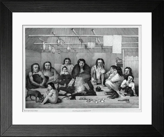 Framed Print : Interior of a clochan hut (Sitka island, north coast of America), 19th century. Creators: Alexander Postels, Godefroy Engelmann Framed Print : Interior of a clochan hut (Sitka island, north coast of America), 19th century. Creators: Alexander Postels, Godefroy Engelmann