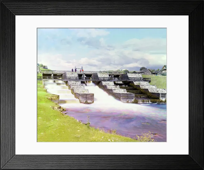Framed Print : Saint Paul dam in Deviatiny [Russian Empire], 1909. Creator: Sergey Mikhaylovich Prokudin-Gorsky
