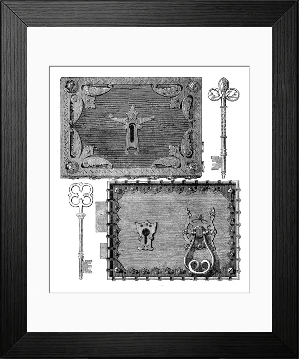 Framed Print : The International Exhibition: Hobbs and Ashley's gothic locks and keys, 1862. Creator: Unknown Framed Print : The International Exhibition: Hobbs and Ashley's gothic locks and keys, 1862. Creator: Unknown