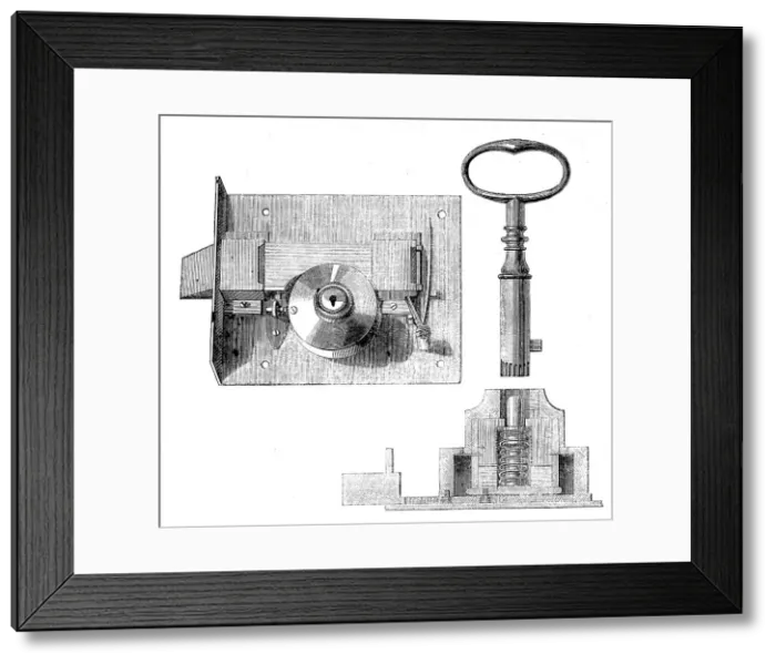 Framed Print : The International Exhibition: Bramah's lock and key, 1862. Creator: Unknown