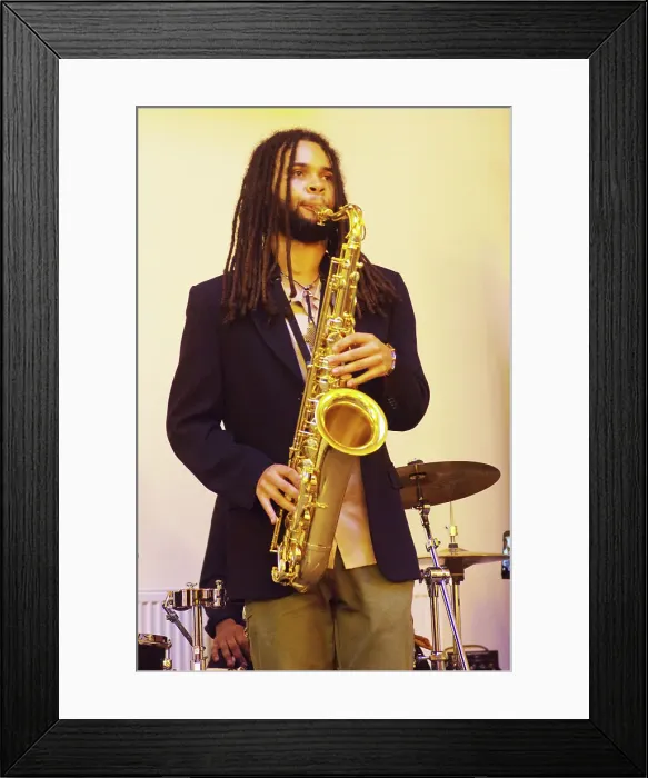 Framed Print : David Kayode, Gary Crosby Sextet, National Jazz Archive, Loughton, Essex, October 2023. Creator: Brian O'Connor Framed Print : David Kayode, Gary Crosby Sextet, National Jazz Archive, Loughton, Essex, October 2023. Creator: Brian O'Connor
