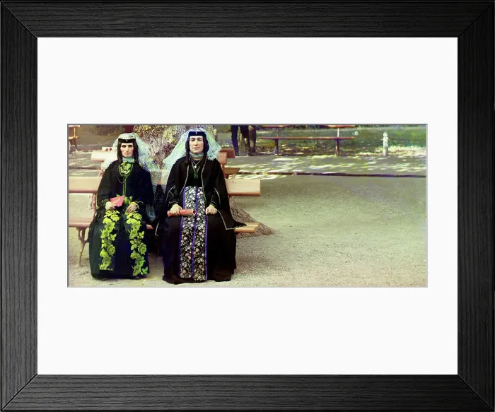 Framed Print : Georgian women in holiday attire in the park of Borzhom, between 1905 and 1915. Creator: Sergey Mikhaylovich Prokudin-Gorsky Framed Print : Georgian women in holiday attire in the park of Borzhom, between 1905 and 1915. Creator: Sergey Mikhaylovich Prokudin-Gorsky