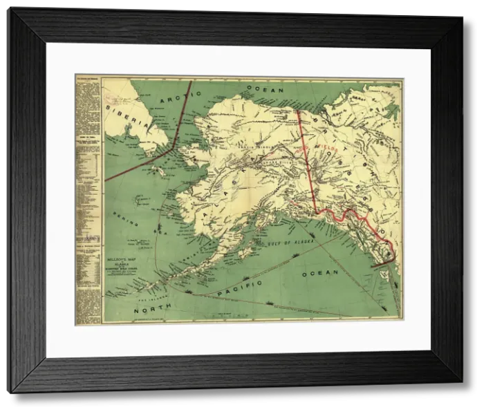 Framed Print : Millroy's map of Alaska and the Klondyke gold fields, 1897. Creator: J. J. Millroy Framed Print : Millroy's map of Alaska and the Klondyke gold fields, 1897. Creator: J. J. Millroy