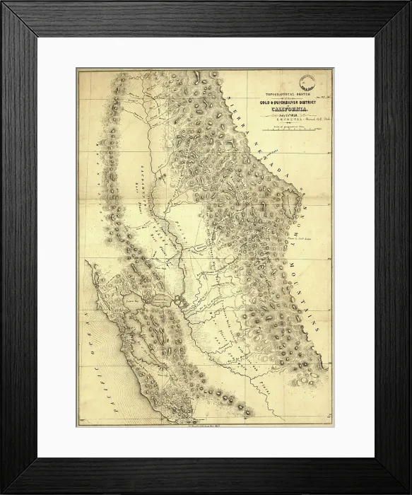 Framed Print : Topographical sketch of the gold & quicksilver district of California, 1848. Creator: Edward Ord. Topographical sketch of the gold & quicksilver district of California, 1848. Creator: Edward Ord Framed Print : Topographical sketch of the gold & quicksilver district of California, 1848. Creator: Edward Ord. Topographical sketch of the gold & quicksilver district of California, 1848. Creator: Edward Ord