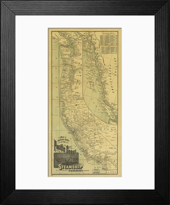 Framed Print : Map showing routes of the Pacific coast Steamship Company, 1891. Creator: Rand McNally Framed Print : Map showing routes of the Pacific coast Steamship Company, 1891. Creator: Rand McNally