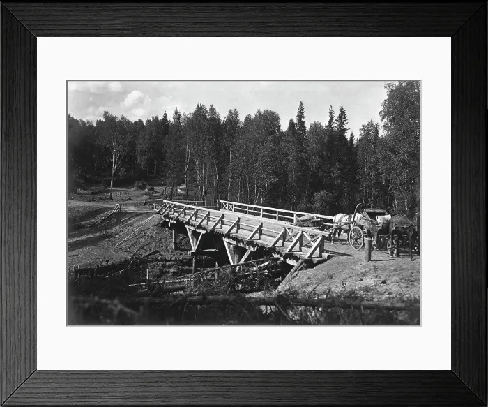Framed Print : A Bridge of 12 Sazhens Length Across the Sosnovka River on the Votinovskoaia Railroad, 1909. Creator: Dorozhno-Stroitel'nyi Otdel Framed Print : A Bridge of 12 Sazhens Length Across the Sosnovka River on the Votinovskoaia Railroad, 1909. Creator: Dorozhno-Stroitel'nyi Otdel