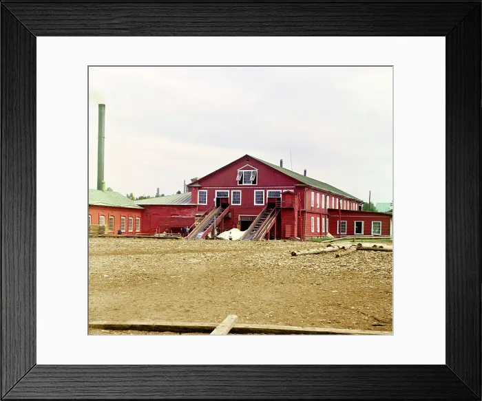Framed Print : View of the sawmill, Kovzha [Russian Empire], 1909. Creator: Sergey Mikhaylovich Prokudin-Gorsky