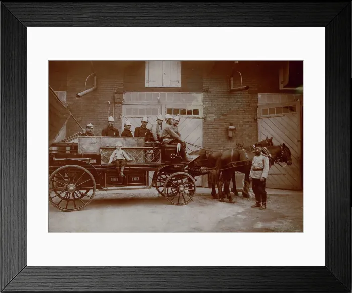 Framed Print : Fire line in the courtyard of the Irkutsk Voluntary Fire Society, early 20th century. Creator: Unknown Framed Print : Fire line in the courtyard of the Irkutsk Voluntary Fire Society, early 20th century. Creator: Unknown